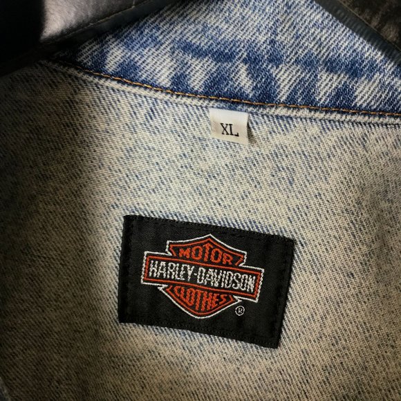 90s Vintage Harley Davidson Motorcycles Adult Extra Large Blue Denim Jacket XL - Picture 4 of 16